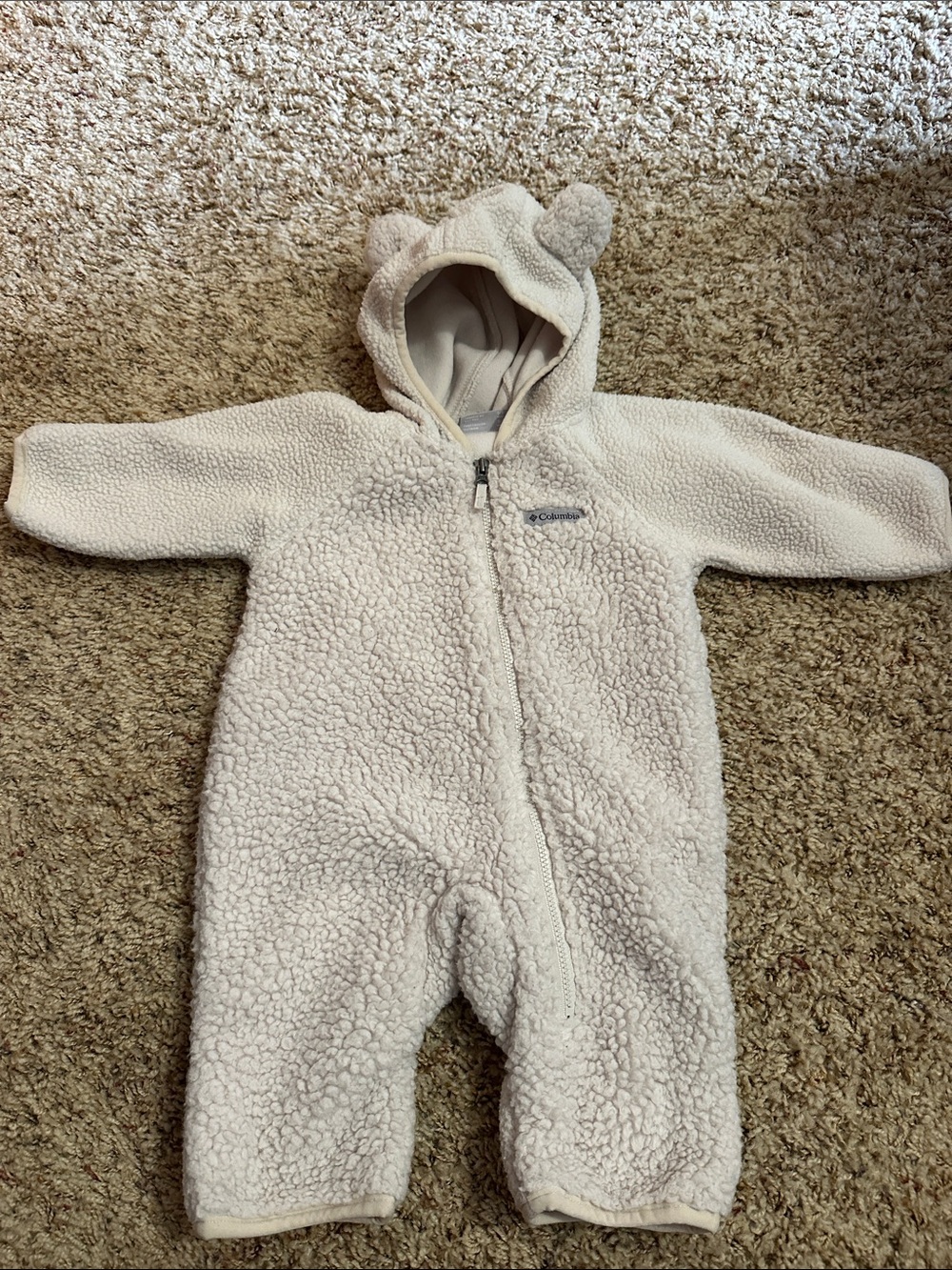 Columbia Cream Sherpa Baby One-Piece Footie with Hooded Ears Size 0-3